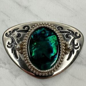 Vintage Abalone Shell Western Belt Buckle Silver Southwestern ✨